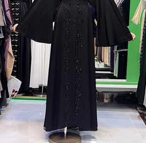 New Wholesale Umbrella Abaya Stone Work Handmade Sequined Arabic Dubai Style Full Flare Nida Fabric Evening Party Dress - Product Image 4