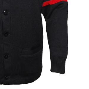 Cárdigan Negro de Punto, Manga Larga, Cuello en V, Cierre de Botones, Estilo Casual para Otoño, 100% Acrílico, Franja Roja en la Manga Izquierda - Product Image 6