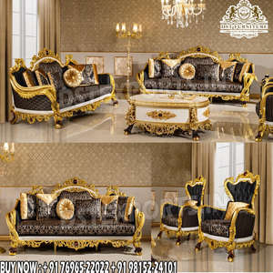 Ensemble de canapés de style baroque noir doré européen, meubles de salon personnalisés, ensemble de canapés en bois sculpté à la main de qualité supérieure, vente aux États-Unis - Product Image 5