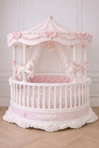 Royal Style Baby Crib Solid Wood Carriage Design with <b>Canopy</b> Luxury Nursery Baby Cot Premium Quality - Product Image 4