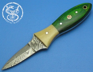 Cuchillo para Abrir Ostras de Acero de Damasco Premium con Mango de Madera y Logotipo Personalizado - Product Image 3