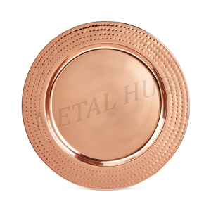 Plato base decorativo redondo de acero inoxidable martillado con acabado metálico cobrizo para mesa de comedor - Product Image 4