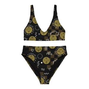 Women's Black Front Logo Asymmetric Halter Bikini Set High Waist Two Piece Swimwear Stretch Beachwear - Product Image 2