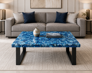 Table basse carrée en agate bleue personnalisée, faite à la main, pour hôtel, villa et décoration contemporaine - Product Image 2