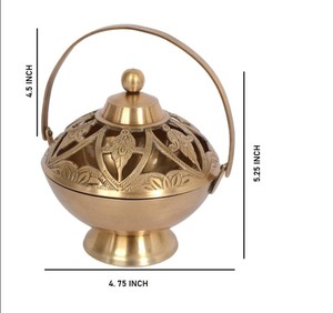 Brass Incense Burner Lid Handle | Cutwork Loban Dhoop Burner | <b>Summer</b> Religious <b>Decorative</b> Home Fragrance Holder | Hand-made - Product Image 2
