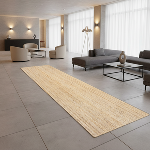 Tapis de couloir moderne en jute, rectangulaire, couleur beige, tissage plat, avec envers antidérapant en caoutchouc, pour salon, à poils ras. - Product Image 1