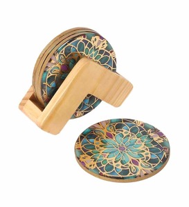 Sous-verres en émail imprimé sur bois élégants avec illustrations décoratives pour les intérieurs de maisons de luxe, les tables à manger et les collections de cadeaux - Product Image 5