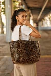 Sac fourre-tout unisexe en cuir véritable imprimé léopard, deux anses, grande capacité, moderne, naturel, luxe, mode, usage quotidien - Product Image 2