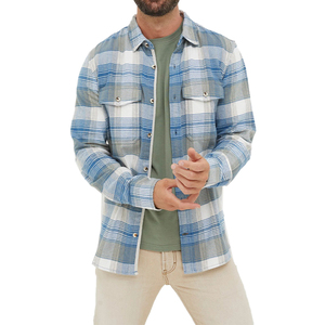 Chemises en flanelle à manches longues bleues à carreaux pour hommes, vente directe d'usine - Product Image 1