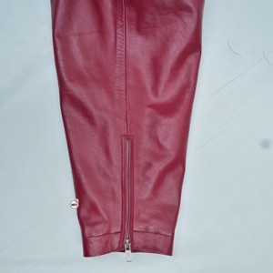 Factory Made <b>Mens</b> Red Real Leather <b>Jacket</b> With <b>White</b> Stripes Zipper Closure Turn-down Collar Casual Style Autumn Wear <b>Jackets</b> - Product Image 5