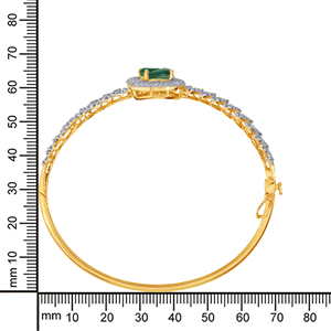 Elegant Gold <b>Bangle</b> <b>Bracelet</b> with Emerald Teardrop Gemstones, Diamond Leaf Motifs, and Luxurious Pavé Detailing - Product Image 4