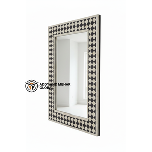 Handcrafted Black & White MDF Inlay Art Deco Eco-Friendly Decorative Geometric Pattern <b>Square</b> Wall <b>Mirror</b> - Product Image 2