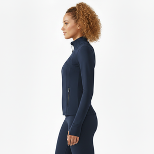 Veste de yoga pour femme avec fermeture éclair dorée, respirante, coupe ajustée, col montant, haut de yoga à manches longues avec trou pour le pouce - Product Image 4