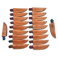 Lot de 20 couteaux de chasse Skinner en acier Damas avec étui en cuir, lame pleine de 7 pouces, vente en gros, manche en bois Pakka