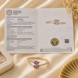 Bague élégante en or massif 14 carats avec diamant de laboratoire et alexandrite de laboratoire, certifiée IGI, bijoux sur mesure pour femmes - Product Image 6