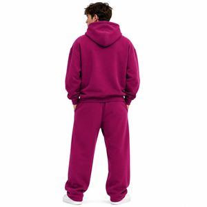 Ensemble de survêtement en coton épais de haute qualité avec impression 3D en relief, sweat à capuche oversize et pantalon de jogging à double taille, motif graphique personnalisé - Product Image 4