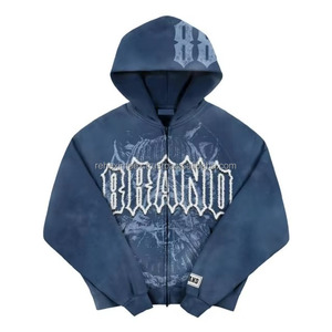 เสื้อฮู้ดซิปผ้าฟลีซคอตตอน 100% หนานุ่ม ทรงโอเวอร์ไซส์ ล้างสีแบบแอซิดวอช มีกระเป๋าปักลายวินเทจ พร้อมสกรีนโลโก้ตามสั่ง ยูนิเซ็กส์ - Product Image 1