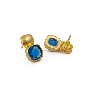 Pendientes de botón cuadrados gruesos de topacio azul Londone, chapados en oro, hechos a mano, estilo bohemio, para uso diario, joyería para mujer R - Product Image 4