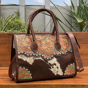 Premium Quality Luxury 2025 Wholesale Custom Designer Hair On Cowhide <b>Tote</b> Handbag Genuine <b>Tooled</b> Leather Shoulder <b>Bag</b> for Women - Product Image 4