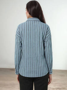 Vestido Casual de Oficina Color Verde Azulado con Estampado Floral, Cuello Camisero, Cierre de Botones, Bolsillo de Parche, Mangas Largas Enrollables - Product Image 3