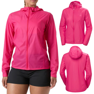 Women's <b>Pink</b> Hooded Windproof <b>Jacket</b> Full Sleeve Zipper Closure Lightweight Polyester Spring Wear - Product Image 1