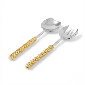 Stainless Steel <b>Salad</b> Servers Set with Gold Twisted Long Handle Handmade Spoon and Fork 2 Piece Metal Tableware for Home - Product Image 2