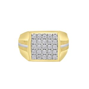 Anillo de sello para hombre de oro amarillo de 14K al por mayor con diamantes cultivados en laboratorio, diseño cuadrado con pavé, banda bicolor, estilo hip hop, personalizado para boda - Product Image 1