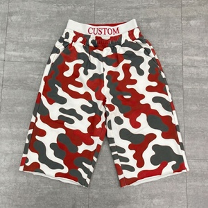 Custom 100% Cotton Mid Waist Flock Print Hot Shorts Hip Hop Drawstring Closure Applique Patch Embroidery Gemstone Men's Shorts - Product Image 2