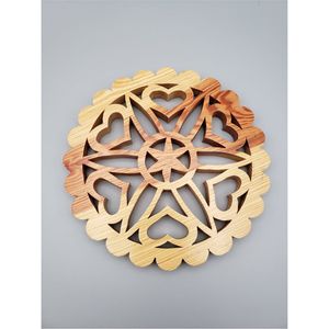 Handmade Octagonal Sheesham Wood Trivet - Floral Carved Wooden Hot Pad for <b>Kitchen</b> Dining - Heat Resistant Pot Holder Coaster - Product Image 3