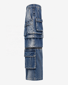 Pantalon cargo en denim délavé pour homme, taille mi-haute, coupe ample, plusieurs poches, style streetwear décontracté, longueur intégrale, bleu - Product Image 2
