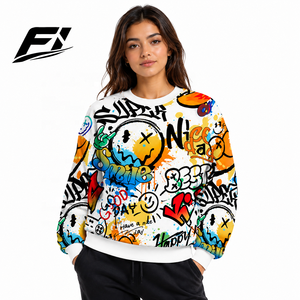Sweat-shirt à imprimé graffiti pour femmes, col rond surdimensionné, manches longues, coloré, décontracté, streetwear, pull-over, mode urbaine - Product Image 1