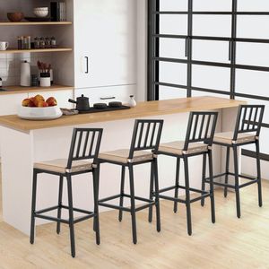 Set of 2 Patio Bar <b>Stools</b> with Detachable <b>Cushion</b> and Footrest for Outdoor Dining and Entertaining - Product Image 5