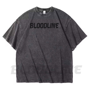 Camisetas de algodón 100% de primera calidad para hombre, estilo casual, con lavado ácido, logotipo personalizado bordado, estampado en blanco, estilo urbano de tela gruesa. - Product Image 4