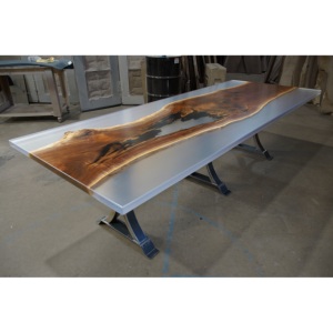 Table à manger moderne de luxe en bois et résine époxy, décoration artisanale personnalisée pour la maison, table à manger en bois et résine sur mesure, intérieur de luxe - Product Image 5