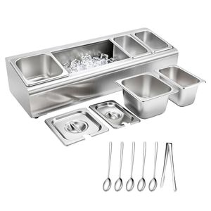 Contenitore Espositore per Alimenti da Banco in Acciaio Inossidabile, Vassoio per Insalata per Ristoranti e Hotel, Dispenser per Condimenti da Buffet, Ghiaccio - Product Image 1