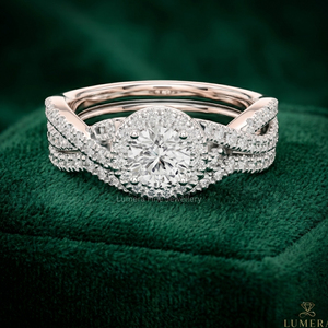 Custom Round Cut Bridal <b>Ring</b> <b>Set</b> with Pavé Diamond Band in 9K 10K 14K 18K White <b>Gold</b> for Women Wedding Jewelry IGI Certified - Product Image 1