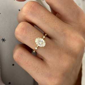 1.5 Carat Oval Lab Grown Diamond <b>Ring</b> , 1.5 CT Oval Diamond <b>Thin</b> Engagement <b>Ring</b> , Nature Inspired 14k Gold , IGI Certified - Product Image 4