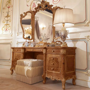 ชุดห้องนอนขนาดคิงไซส์ หัวเตียงไม้มะฮอกกานีสีทองหรูหรา ส่งฟรี เฟอร์นิเจอร์แกะสลักสไตล์ยุโรปโบราณ ผลิตในอินโดนีเซีย - Product Image 4