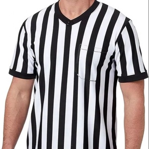 Camiseta de fútbol para hombre con cuello en V, rayas blancas y negras, manga corta, con bolsillo, corte regular, para todas las estaciones. - Product Image 1