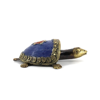 Porte-bougie tortue exotique en laiton de 4,5 pouces, finition bleu et or, design tribal Art Déco pour décoration de table et de maison
