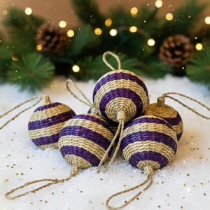 Nouveautés : Boules décoratives de Noël en jonc de mer, style bohème, ornements tissés pour la décoration de Noël, prix de gros, usine du Vietnam - Product Image 3