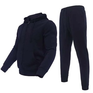 Survêtement bleu à capuche pour homme, fermeture éclair intégrale, coupe décontractée, couleur unie, 100% coton, vêtement d'automne avec poches latérales - Product Image 5