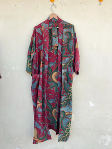 Robe de chambre Kimono Vintage Boho Loungewear de luxe léger en crêpe de soie Robe de chambre en mousseline de soie douce et confortable - Product Image 6