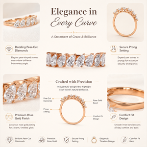 Anillo de aniversario con diamante cultivado en laboratorio Pear |   Anillo de Boda de Oro Rosa de 10K |   Anillo de Diamantes de Media Eternidad para Mujer, Joyería Fina de Lujo - Product Image 5