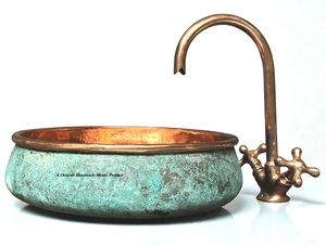 Lavabo rond en cuivre vert patiné Delicate Metals DS-153, finition cuivre antique, durable, de luxe, pour la maison, 40 cm - Product Image 2