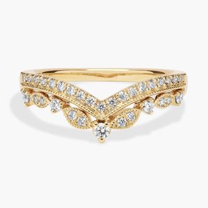 Bague en or 14 carats de luxe avec diamants en chevron pour femmes - Product Image 1