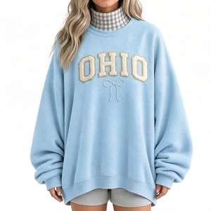 <b>Women</b>’s Casual Pullover Oversized Mock neck Sweatshirt Top Long Sleeve Relaxed Design <b>Checkered</b> Collar & Cuffs Stylish - Product Image 6
