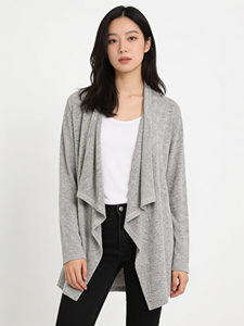 Women’s Fringed Knit <b>Cardigan</b> <b>Waterfall</b> Front Long Sleeve Open Front Lightweight Layering Sweater - Product Image 1