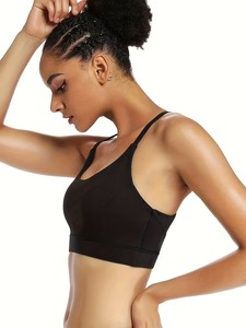 Triangle Cutout Sports Bra Women Scoop <b>Neck</b> Crop Top Wireless <b>Padded</b> Gym Workout Fitness Activewear Racerback Bralette Blanks - Product Image 2