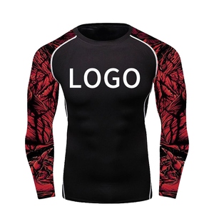 <b>Men's</b> Black Red Long Sleeve Rash Guard Full Sleeve Quick Dry Polyester <b>Compression</b> <b>Shirt</b> Front Logo Print Outdoor Sport Top - Product Image 1